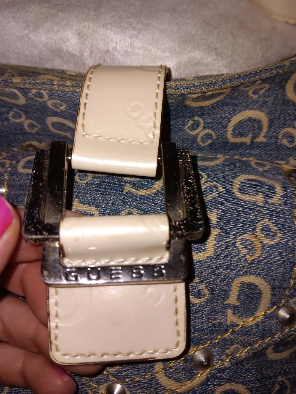 Guess Denim Monogram Shoulder Bag - Picture 2 of 6